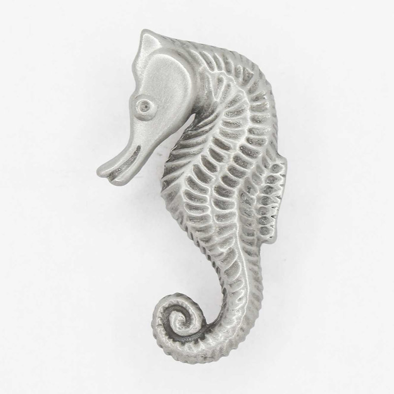Petit hippocampe faisant face à la gauche, petit bouton, 2 3/8", Nickel brossé, 2