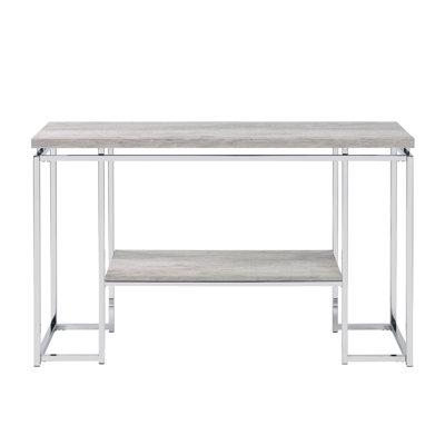 Modern Contemporary Sofa Table Natural Oak Living Room Furniture 1Pc Chrome Finish Frame Console Table