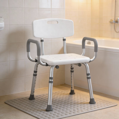 Heavy Duty Shower Chair With Arms And Back Height Adjustable Safety Bath Seat