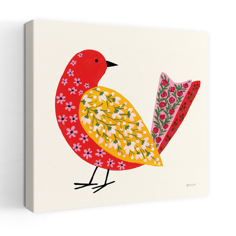 Art contemporain avec un oiseau en fleurs I, H 24 po x l 24 po