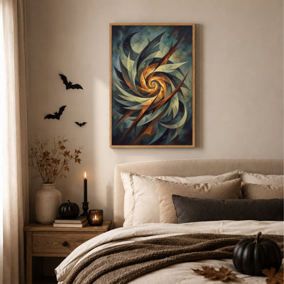 Toile murale d'Halloween avec motif abstrait en spirale tourbillonnante dans des tons oranges chauds
