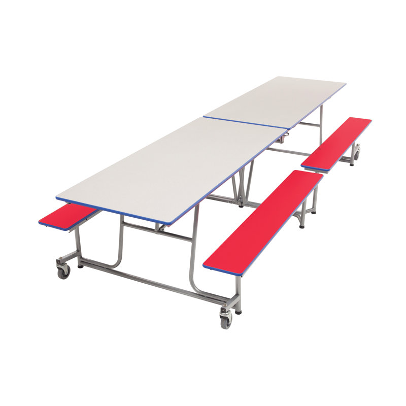 Blue Steel Mobile Bench Cafeteria Table with Particleboard Top