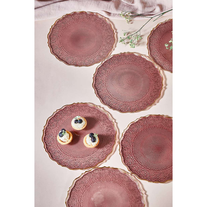 Ensemble d'assiettes à dessert Elegant (6 pièces), couleur damson, 8,3 po x 8,3 po | 100% verre, ne va pas au lave-vaisselle ni au micro-ondes | Parfait pour les occasions spéciales et le design élégant, durable et accrocheur