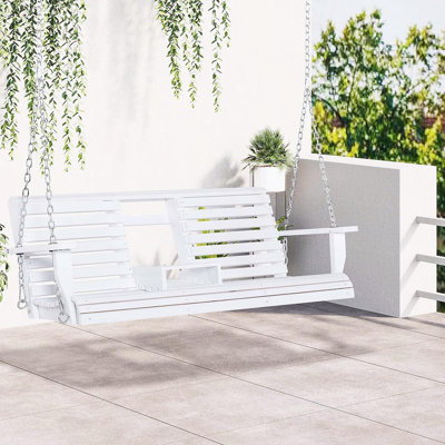 Balancelle 3 places, banc de patio avec table basse pliante, porte-gobelets et chaînes inclus, capacité de poids de 440 lb