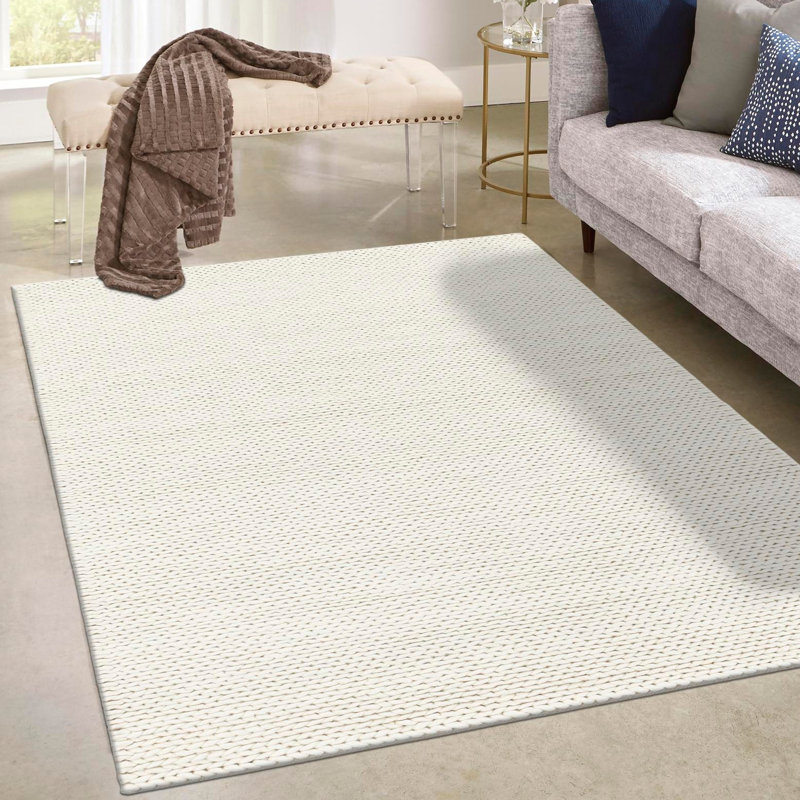 Yanellie Hand Loomed Wool Dhurrie Rug, Rectangle 6'1" x 9'