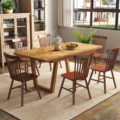 Solid Wood Dining Table Set, Farmhouse Extendable Dining Table And Windsor Chair For Dining Room/Kitchen