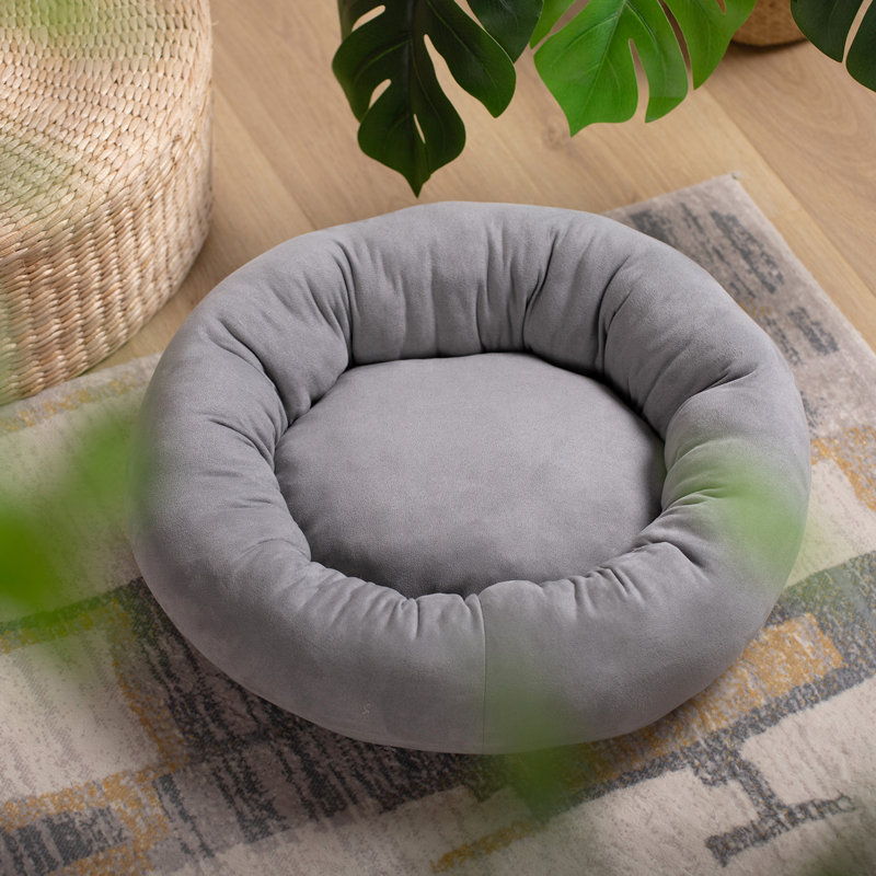 Lit de luxe pour chien, beignet rond, antidérapant et lavable à la machine, Très grand (l 36 po x P 36 po x H 6 po), Gris