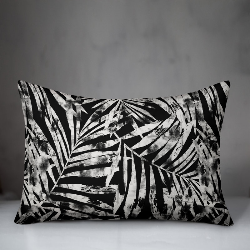  Coussin décoratif floral intérieur / extérieur en polyester, H 18 po x l 25 po, Noir, noir, noir, noir