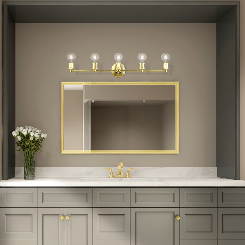 Éclairage de salle de bain à intensité variable 5 lumières Grogan, Laiton poli