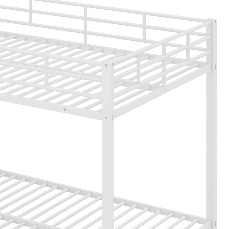 Full Size Metal Bunk Beds With Side Storage System LED Light And Clothes Hooks, White