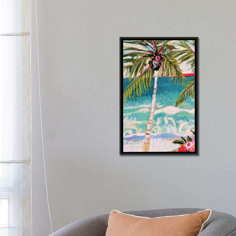 « palm tree fantaisie i », impression sur toile, H 26 po x l 18 po x P 1,5 po, Toile avec cadre noir, Pas de tapis