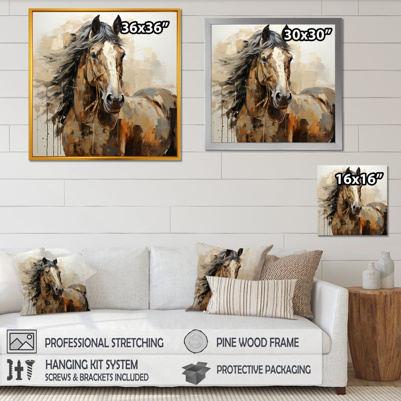 Cheval, liberté symbolique - impression sur toile, H 24 po x l 24 po x P 1 po, Cadre simple noir