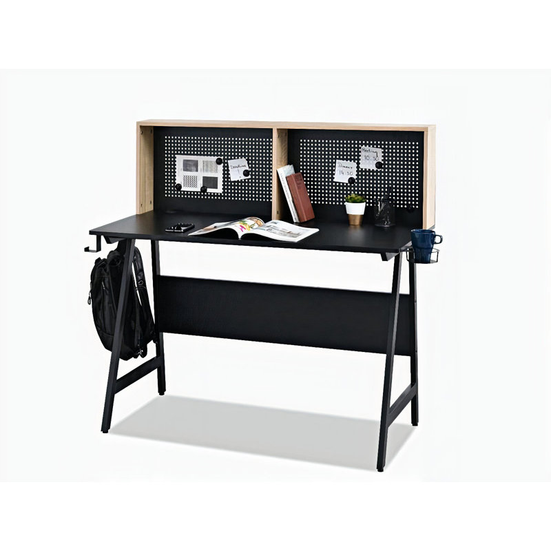 Dawnesha Metal Base Writing Desk, Black, Black/Oak
