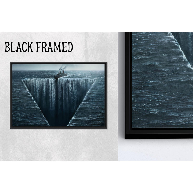Art moderne de triangle moderne des Bermudes: toile imprimée élégante décor de mer, 1P BlackFramedCanves