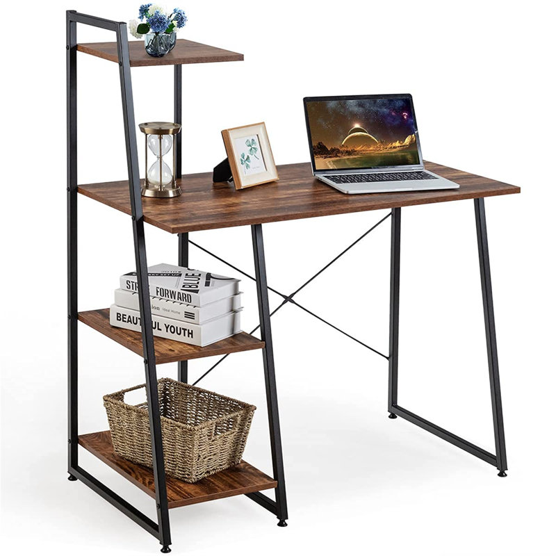Alido 100Cm W Rectangle Writing Desk, Black, Brown