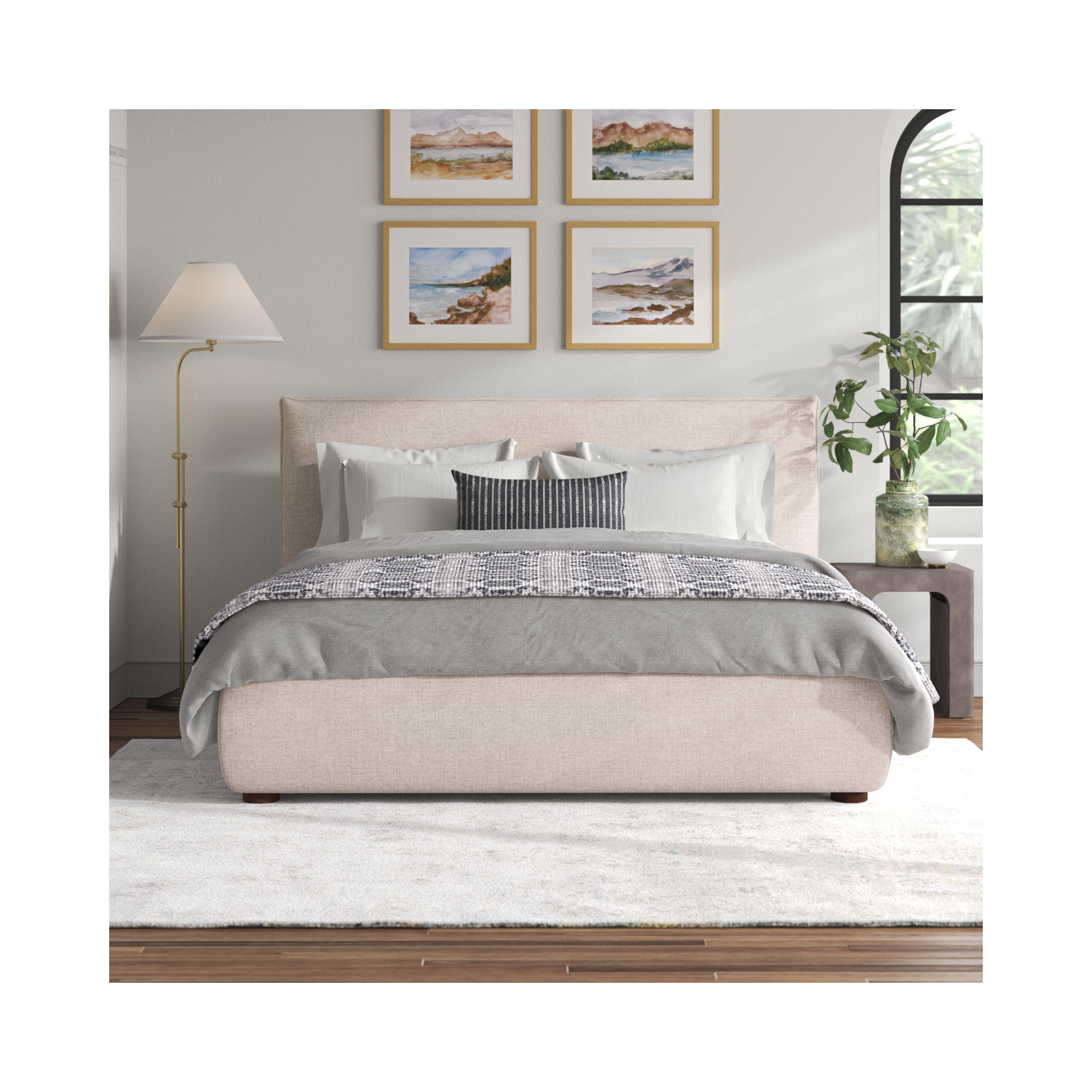 Timothy Upholstered Low Profile Platform Bed, King, 54, Wheat Basketweave