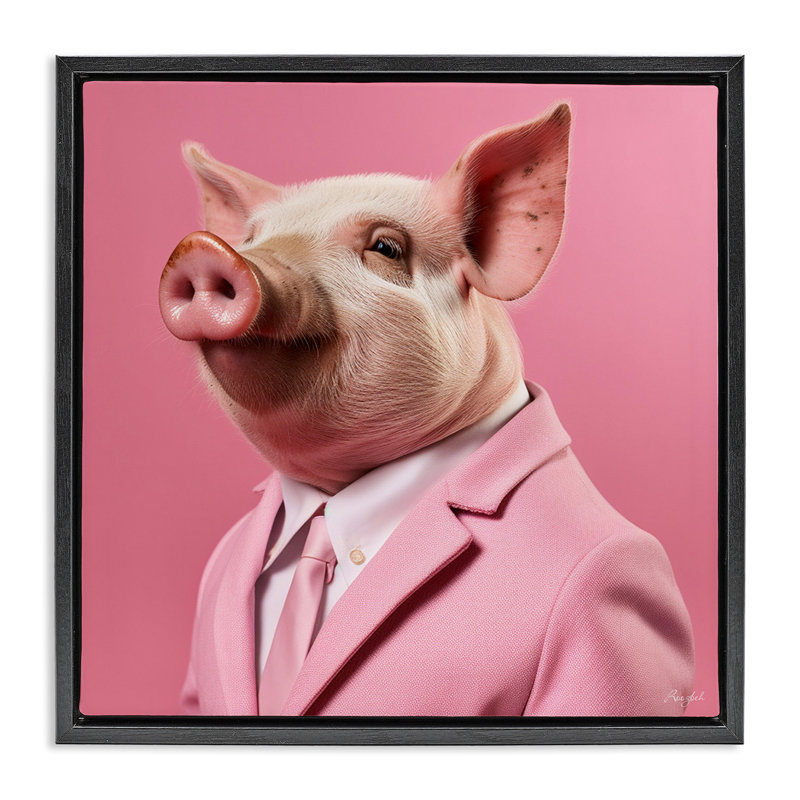 Mode cochon rose, Cadre flottant noir de jais, H 18 po x l 18 po