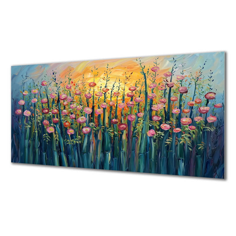 Sunset Wildflowers Blossoms In The Wild IV - impressions de bambou sur métal, H 28 po x l 60 po