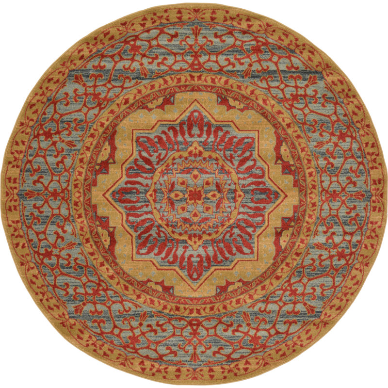 Tapis oriental rouge Ophelia, Rond 6 pi 1 po