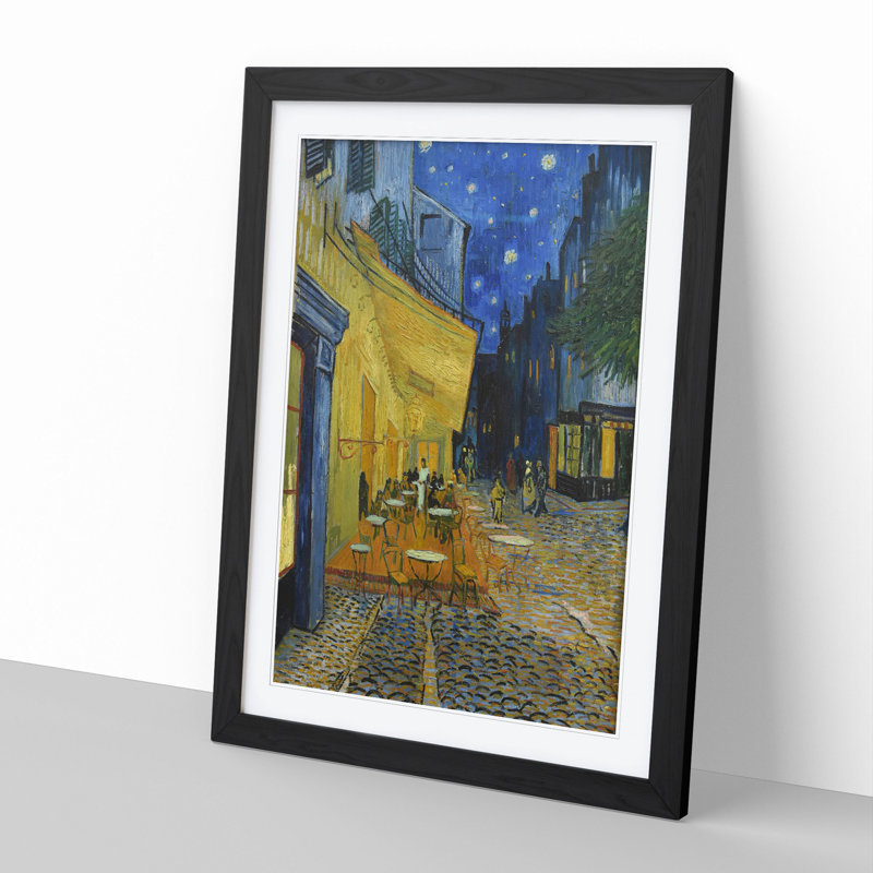 Cafe Terrace at Night by Vincent Van Gogh - Picture Frame Painting, 65cm H x 48cm W x 2cm D, Black Framed