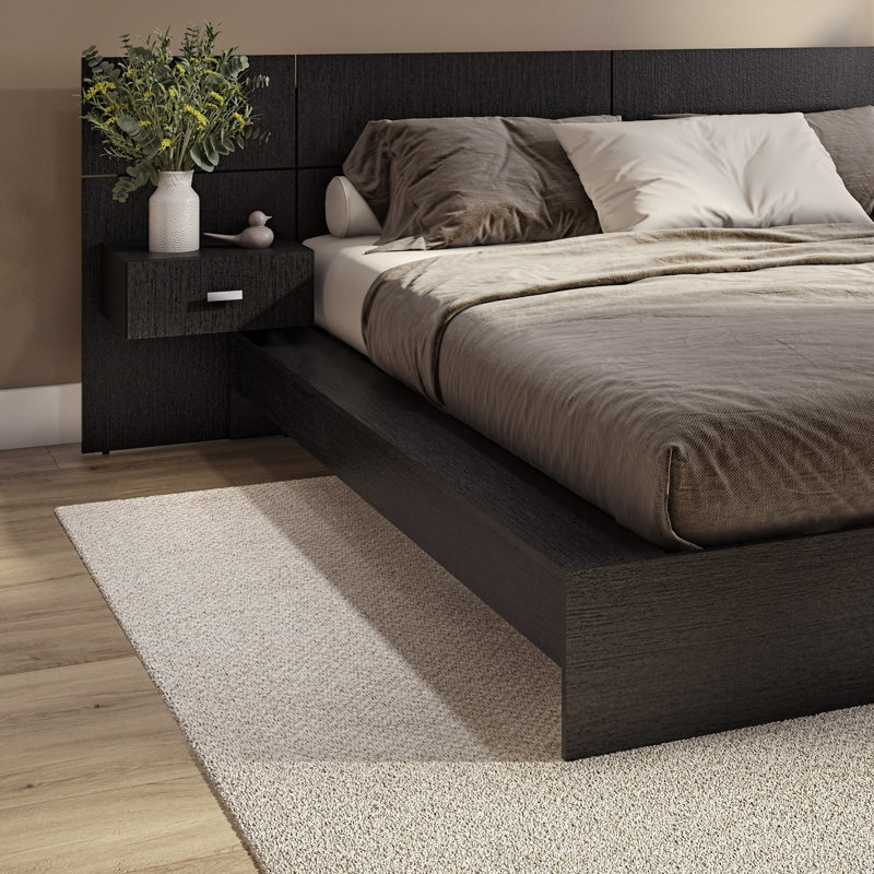 Zen Omega Bedroom - Platform Bed with Headboard and Nightstands (2) – Easy Assembly, No Box Spring Required, Black, Queen