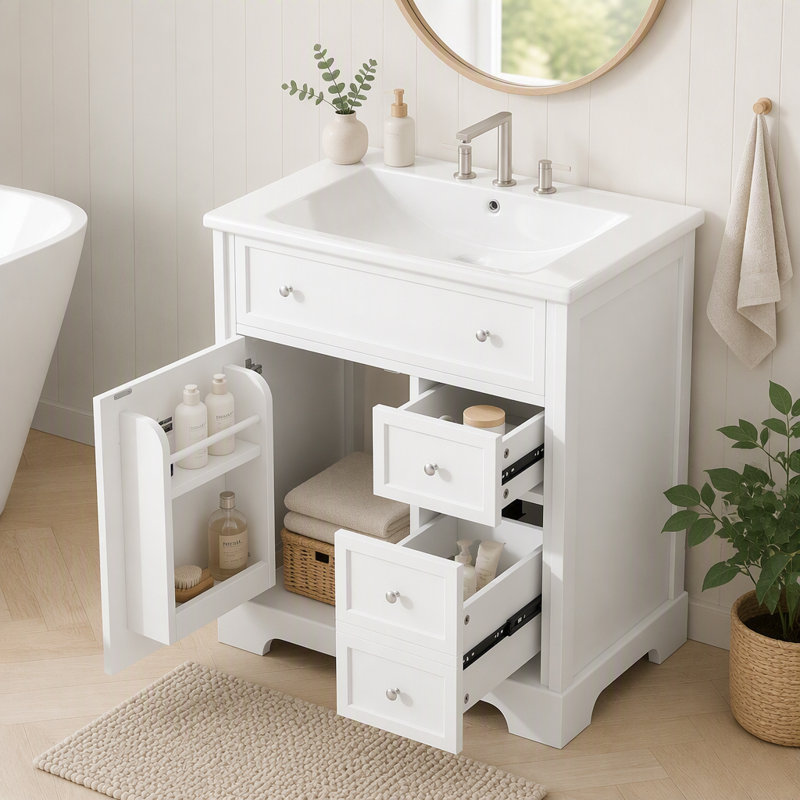 Meuble-lavabo 30 po avec comptoir, meuble-lavabo avec porte et deux tiroirs