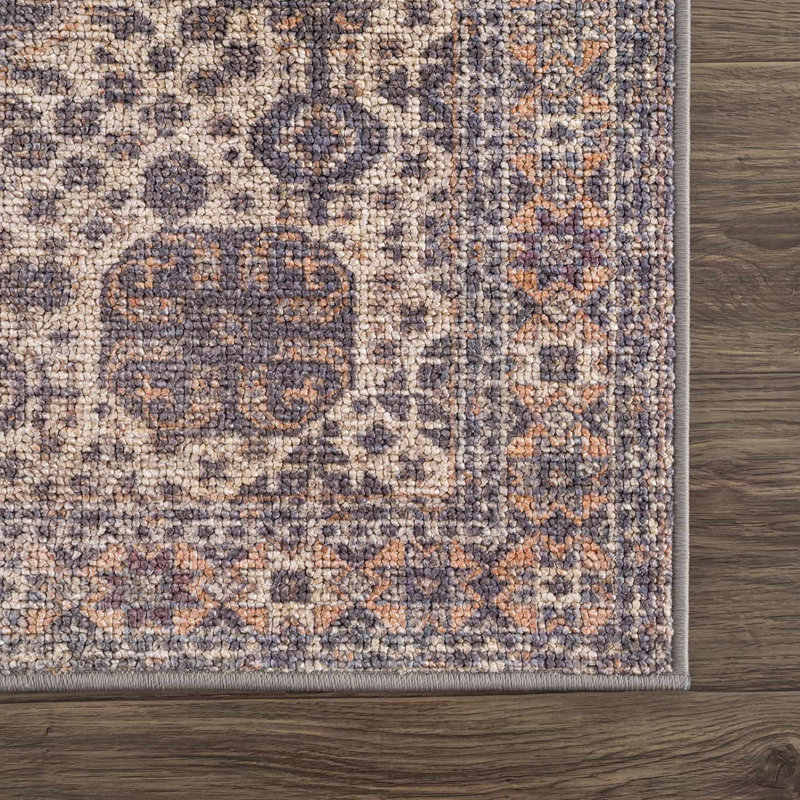 Seok Traditional Machine Washable Medium Gray/Beige/Brown Area Rug, Rectangle 6'7" x 9'