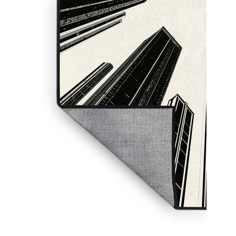 Machine Washable Orkan Hong Kong Skyline Sleek & Chic Modern Geometric Rug in Beige – Black Binding, 8x12