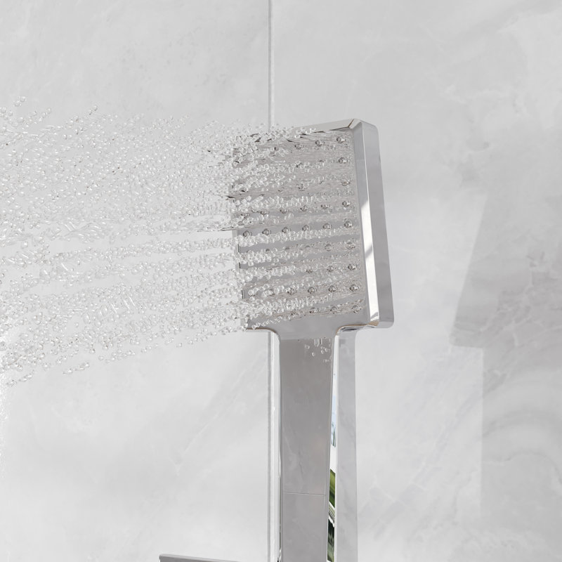 Eviva Edge Shower System With Slide Bar Hand-Shower And Thermostatic Valve, Chrome