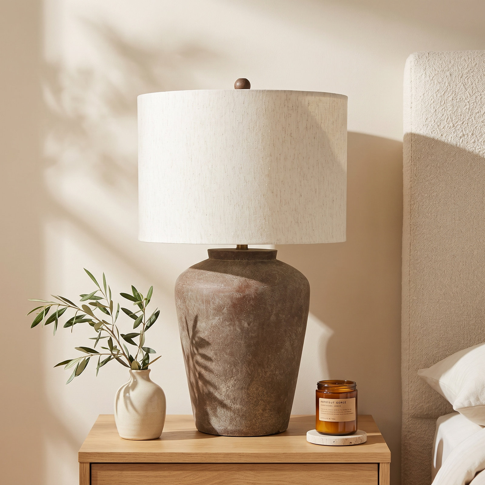 Daveney Concrete Table Lamp, Aged Brown, Beige
