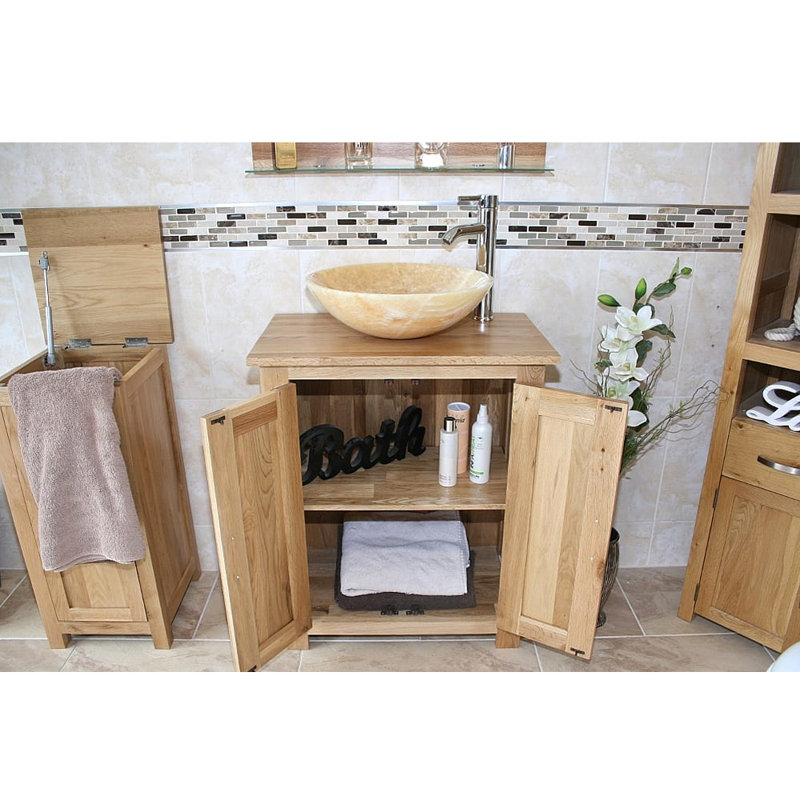 Cowen 650mm Single Bathroom Vanity with Vessel St1 Basin, Golden Onyx, Light Wood, Oak
