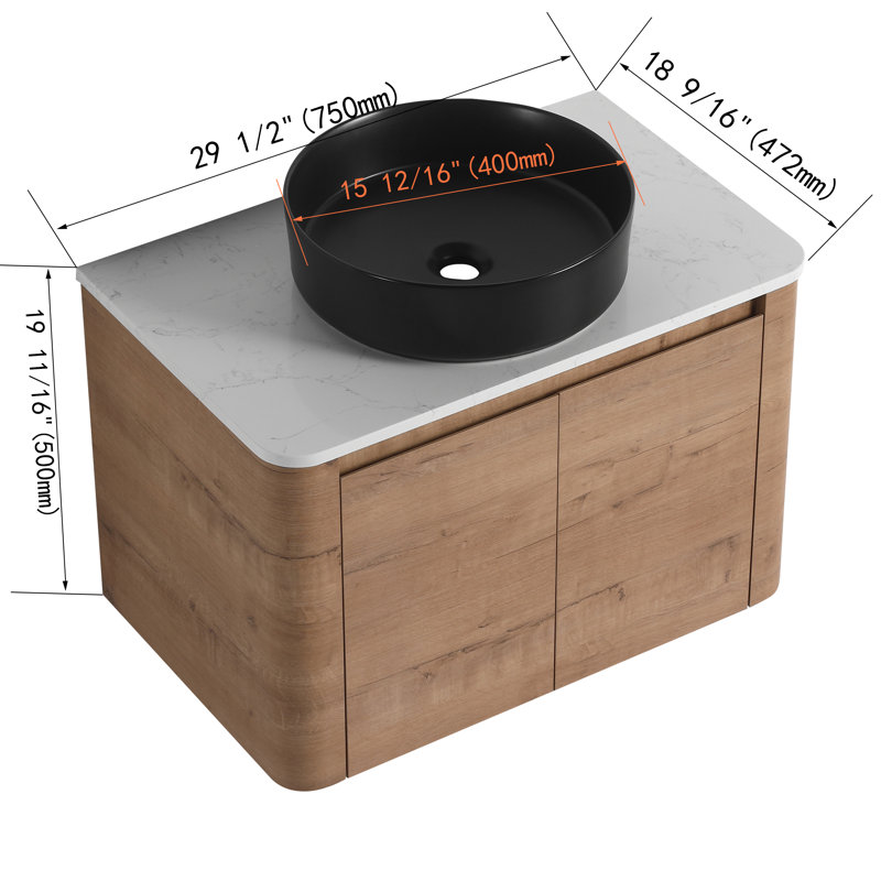 Meuble-lavabo flottant avec porte à fermeture en douceur 30 po, Noir mat