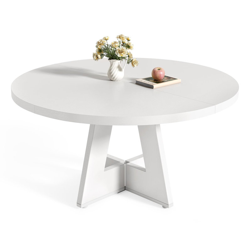 47" White Round Dining Table for 4-6 with Wooden Pedestal Base - Table Only, White