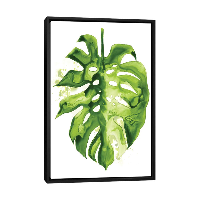 «Monstera II», reproduction sur toile, Toile avec cadre noir, Pas de tapis, H 48 po x l 32 po x P 1,5 po