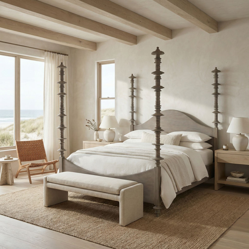 Ferret Solid Wood Four Poster Bed, California King, Weathered