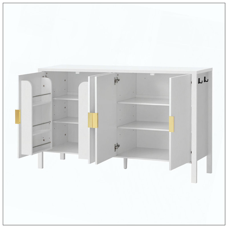 Armoire de rangement moderne à 4 portes avec tablettes réglables et crochets, Blanc