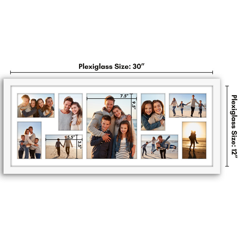 Cadre 12 po x 12 po - convient à une photo 8 po x 10 po et à huit photos 4 po x 6 po ou à une photo 12 po x 30 po, Blanc