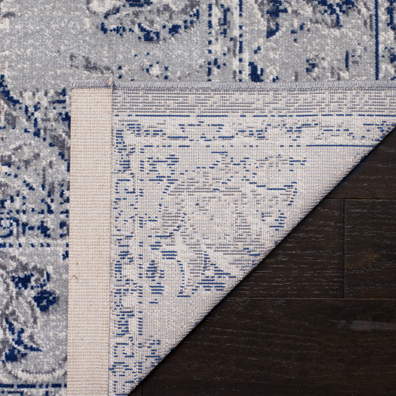 Tapis oriental argenté / bleu marine / brun clair Arawn, Rectangle de 3 pi x 5 pi