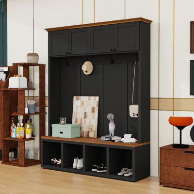 Hall Tree with Bench, Hooks and Storage Cabinets