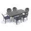 Ensemble de 7 pièces de mobilier de patio en aluminium coulé avec cadre noir et coussins de siège bleus