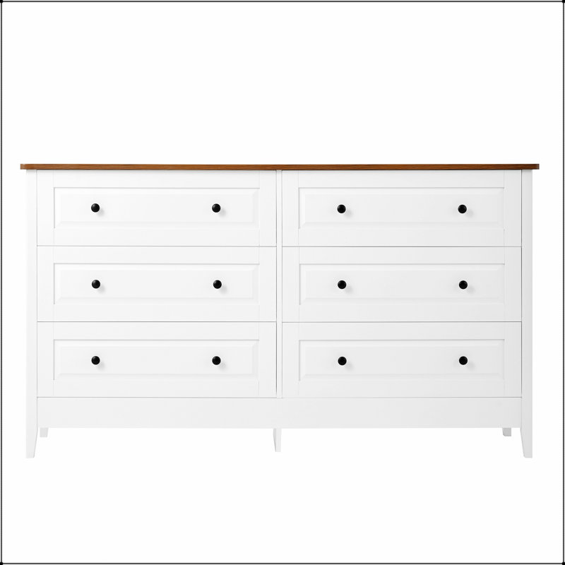 Commode blanche à 6 tiroirs avec tiroirs larges et poignées en métal, idéale pour le rangement dans la chambre à coucher, le couloir et l'entrée