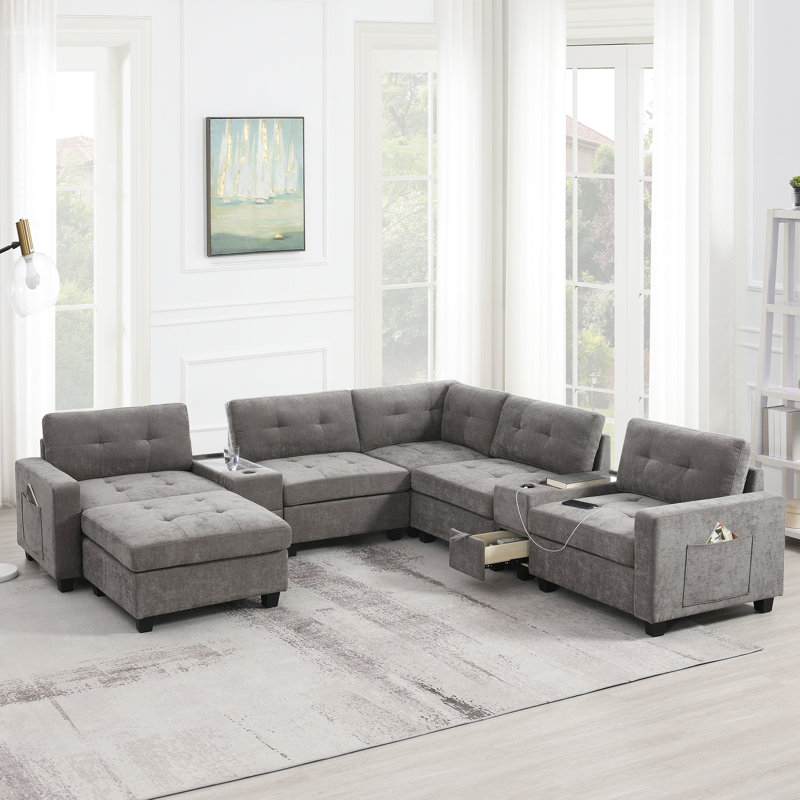 Canapé modulaire de 104 po avec plateau en acrylique, Gris chenille