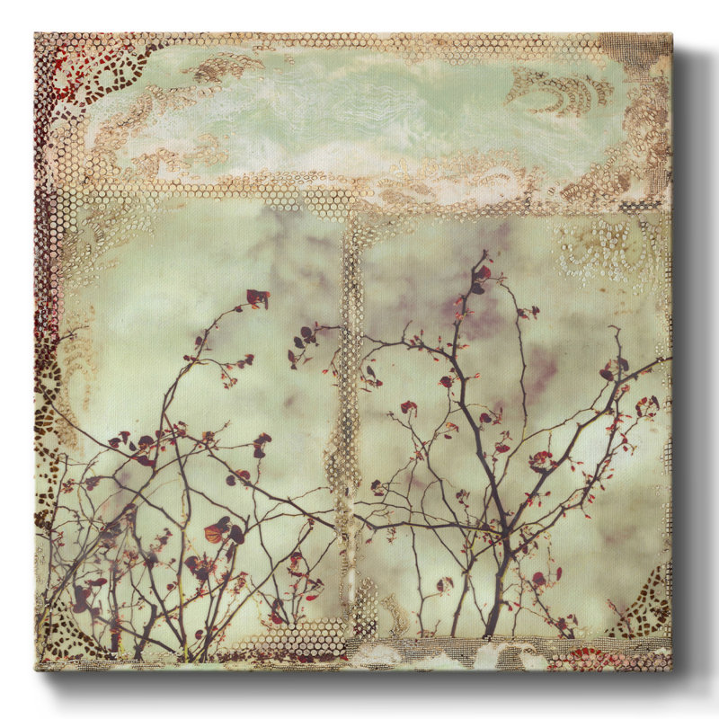 Feuille rouge sur toile, H 24 po x l 24 po