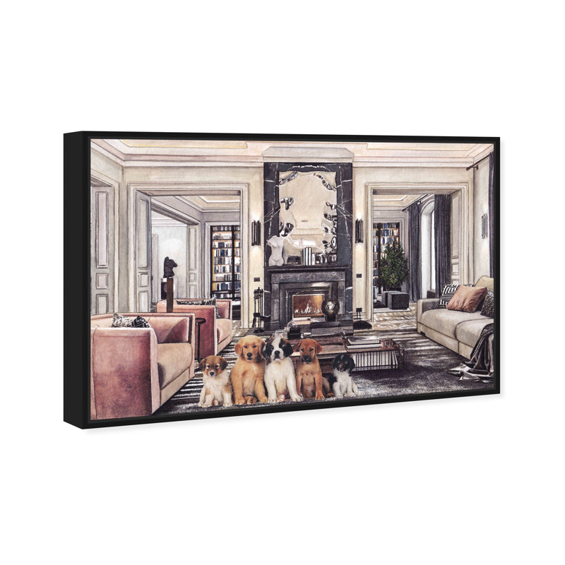 Paris Decor Puppies - peinture sur toile, H 16 po x l 24 po, Cadre flottant noir