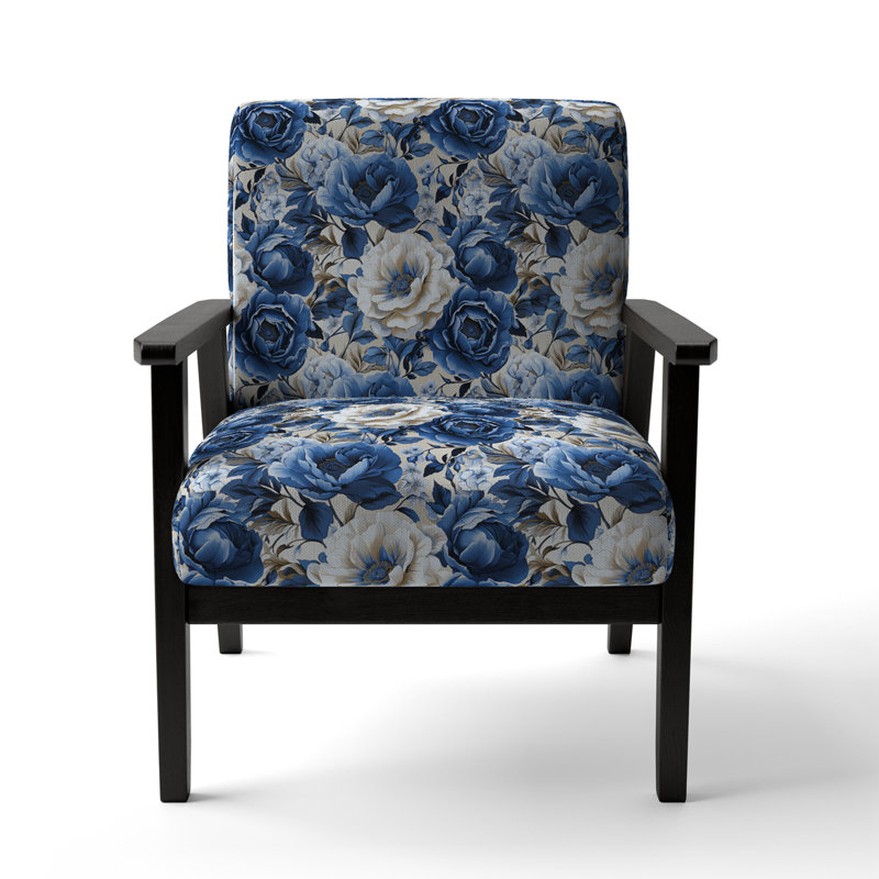 Chaise d'appoint florale Cobalt, Motif de roses victoriennes bleues de style victor