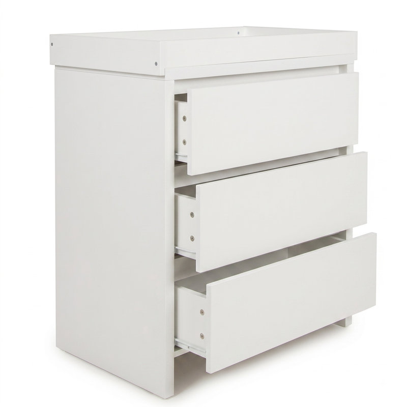 3-Drawer Baby Changing Table with Raised Changing Top, White