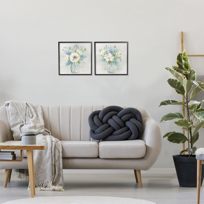 Bouquets de fleurs aux tons, ensemble de 2 giclées encadrées, design par Nan, H 12 po x l 24 po, Giclée encadrée noir minuit