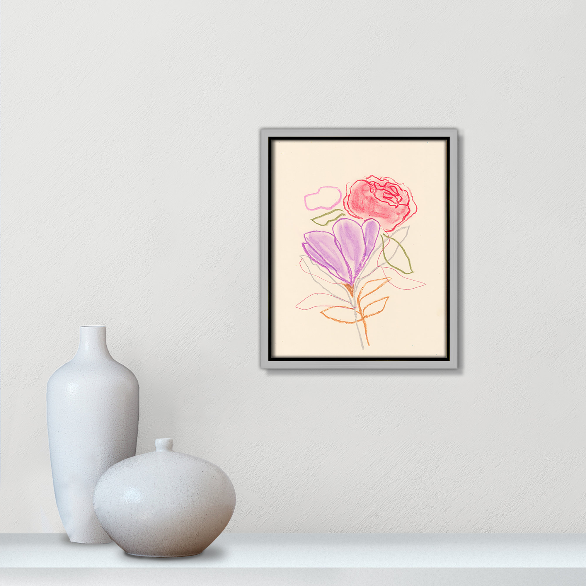 Simple Floral III Print by Bea Dina, Silver Floater Framed Canvas, No Mat, 11.5" H x 9.5" W x 2" D