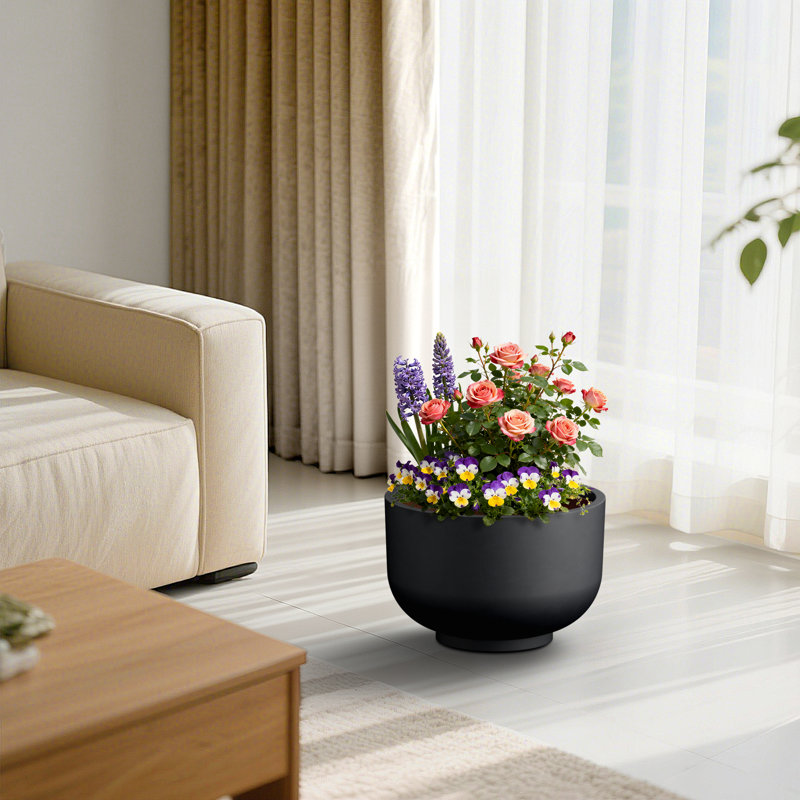 Grand bac à fleurs / jardinière en béton anthracite foncé l 17,5 po x H 11,5 po avec trous de drainage, Noir mat