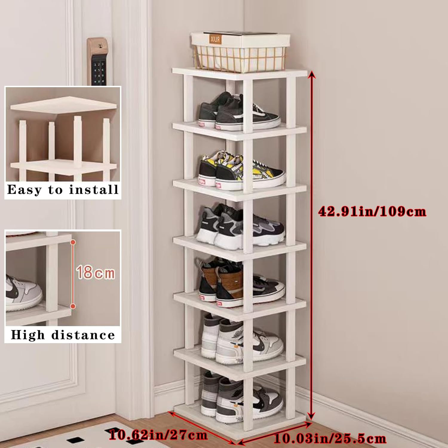 Ebern Designs 7Tier Modern Bamboo Shoe Rack Vertical, Slim, Space